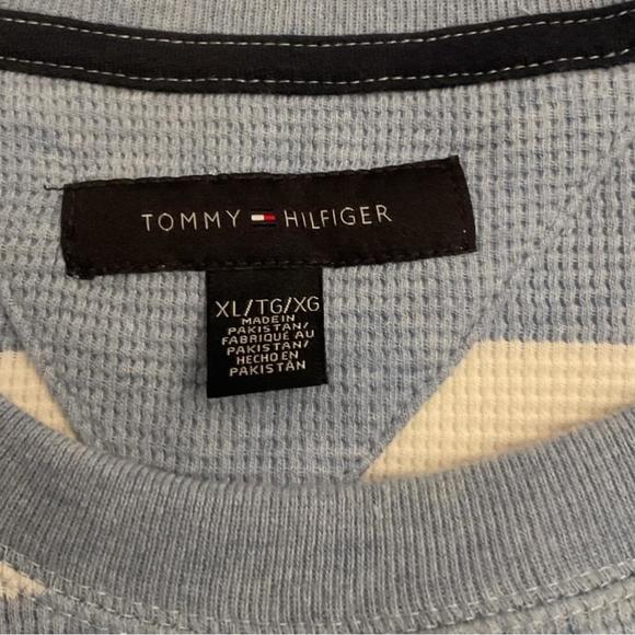 SOLD! TOMMY HILFIGER,Lt. blue& cream stripe,100%cotton waffle knit,crew neck - Picture 4 of 9
